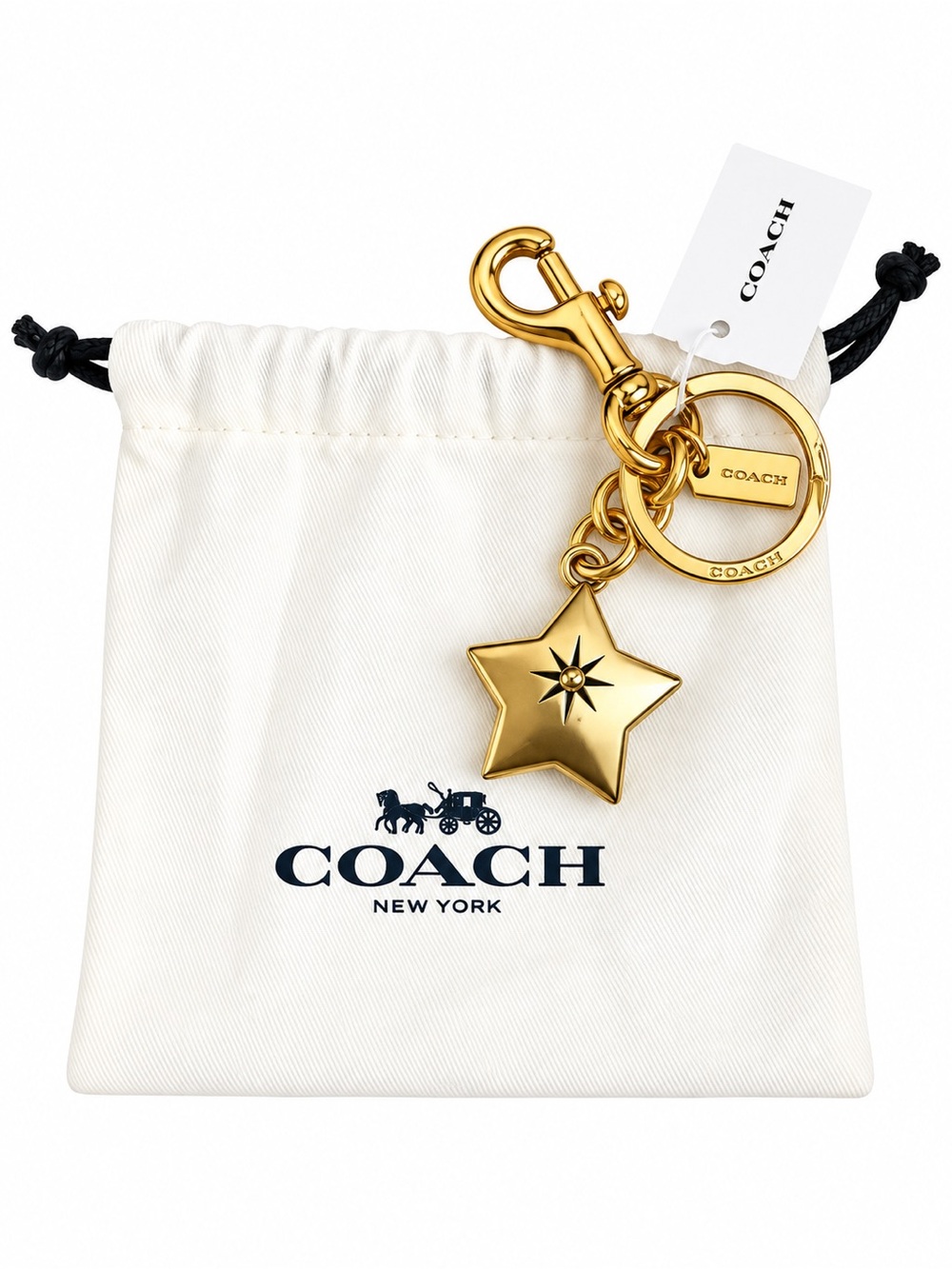 Coach Gold Star Key Ring Charm and Dust Bag NWT